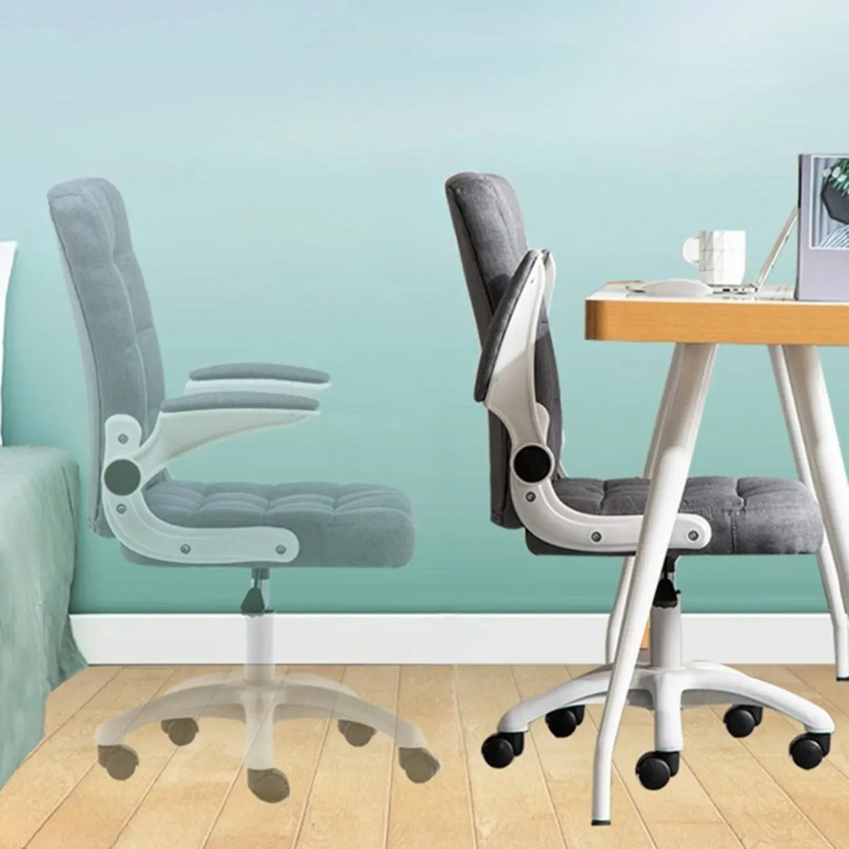 Swivel Tufted Upholstered Task Nylon Casters Office Chair Image - 5