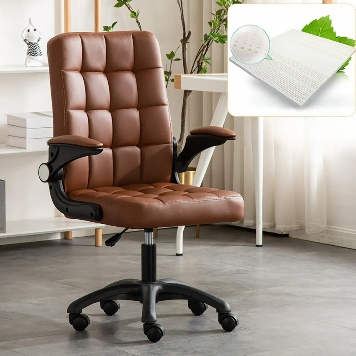 Swivel Tufted Upholstered Task Nylon Casters Office Chair Image - 7