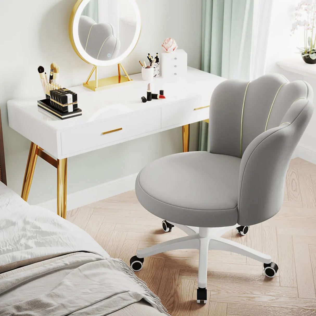Swivel Upholstered Adjustable Seat Height Office Chair Image - 8