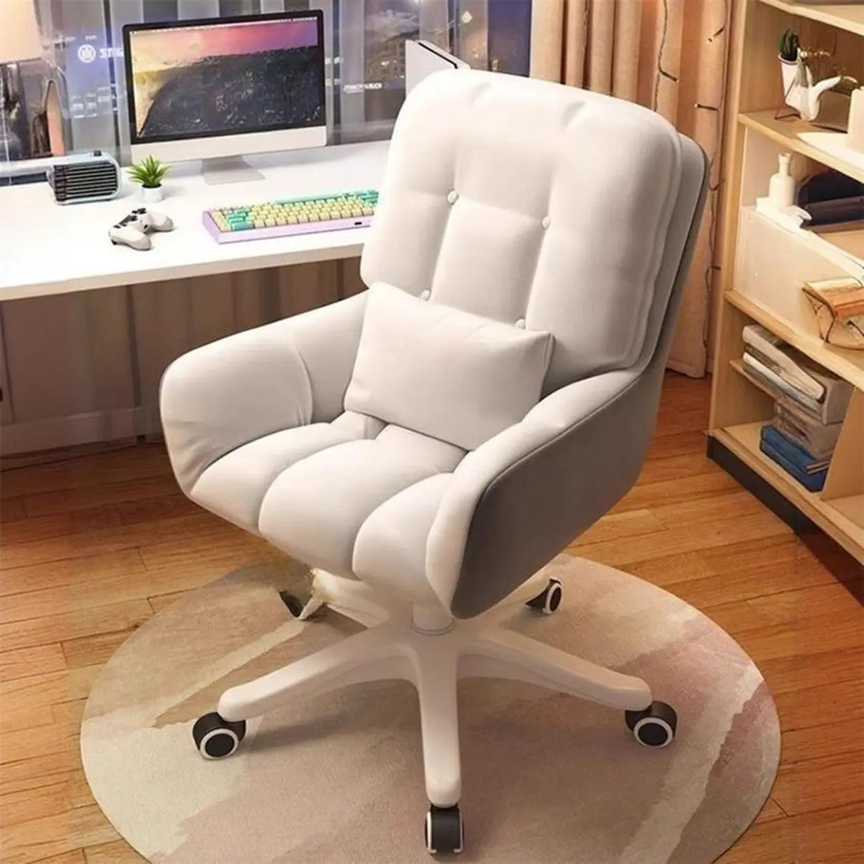Swivel Upholstered Fabric Adjustable Task Office Chair Image - 4