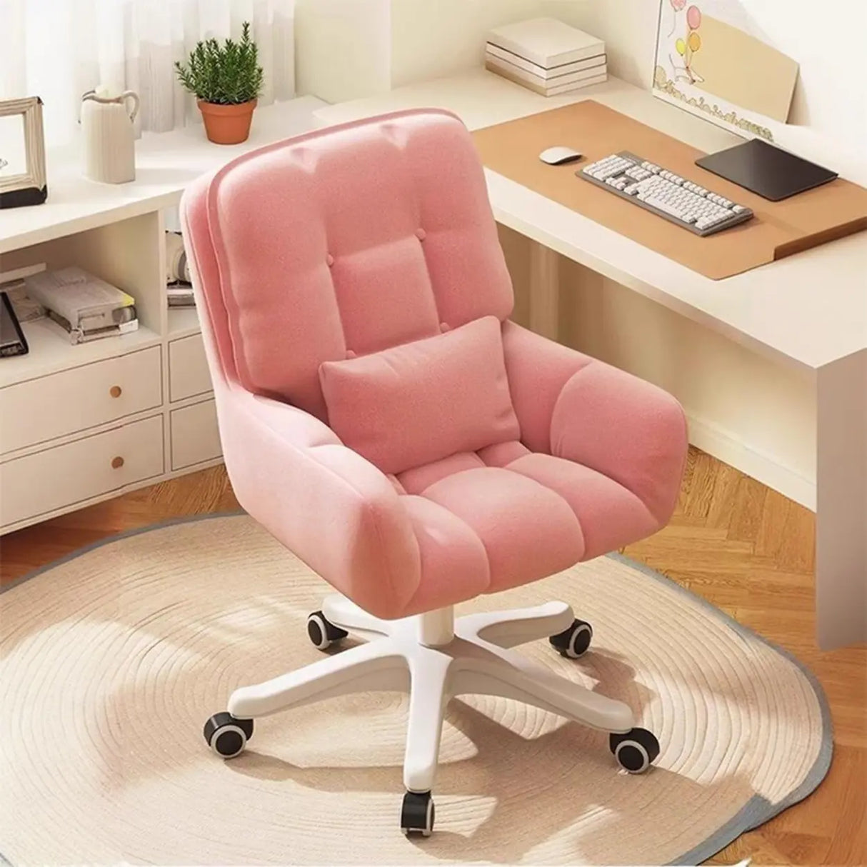 Swivel Upholstered Fabric Adjustable Task Office Chair Image - 6