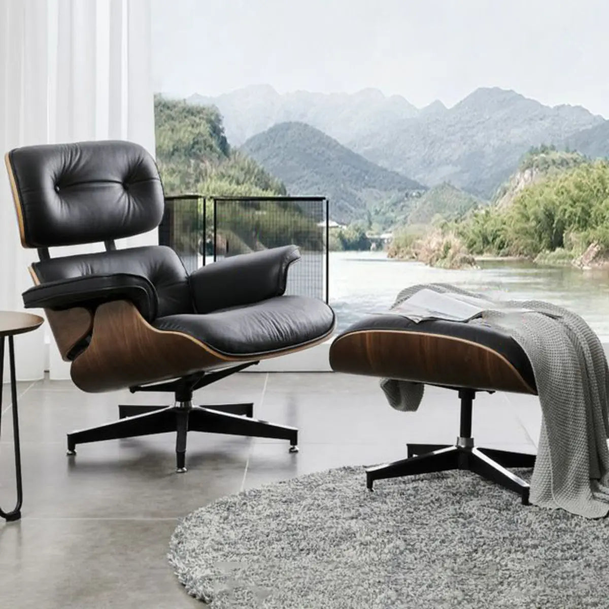 Swivel Water Resistant Leather Star Base Lounge Chair Image - 3