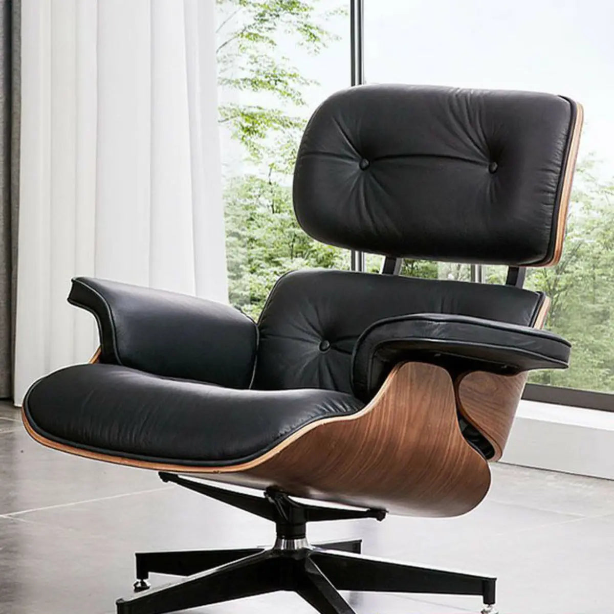 Swivel Water Resistant Leather Star Base Lounge Chair Image - 4