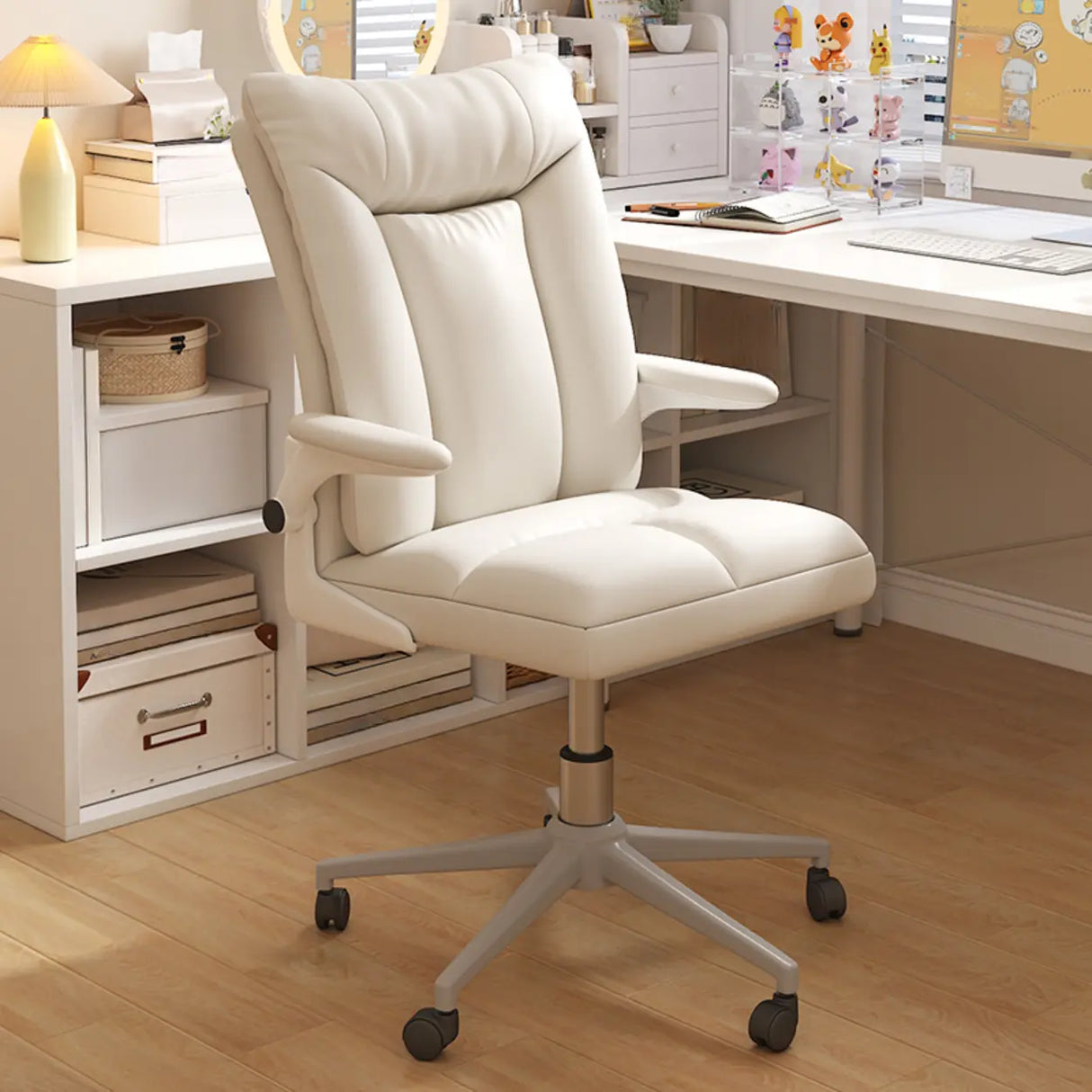 Swivel White Adjustable Ergonomic Leather Office Chair Image - 1