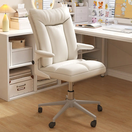Swivel White Adjustable Ergonomic Leather Office Chair Image - 1