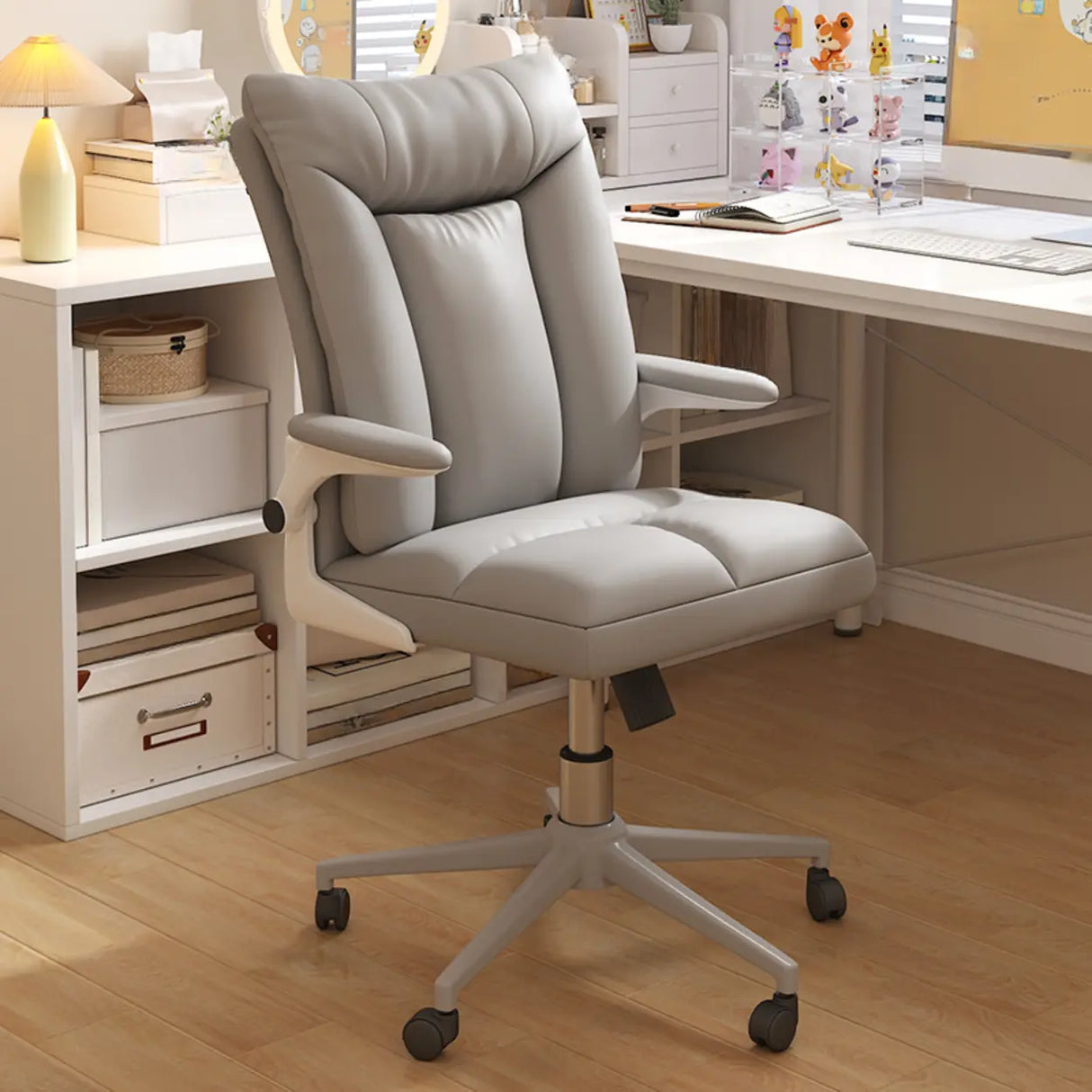 Swivel White Adjustable Ergonomic Leather Office Chair Image - 10