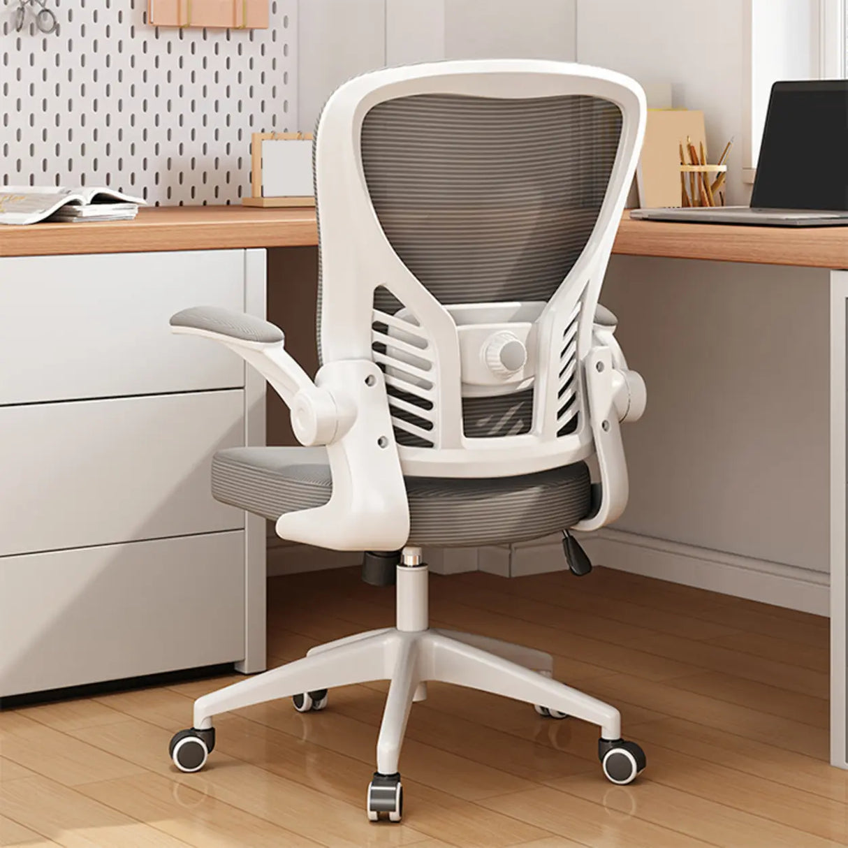 Swivel White Adjustable Home Ergonomic Mesh Office Chair Image - 13