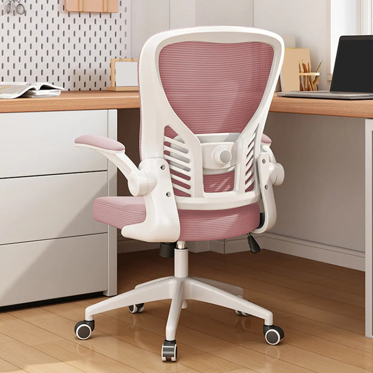 Swivel White Adjustable Home Ergonomic Mesh Office Chair Image - 14