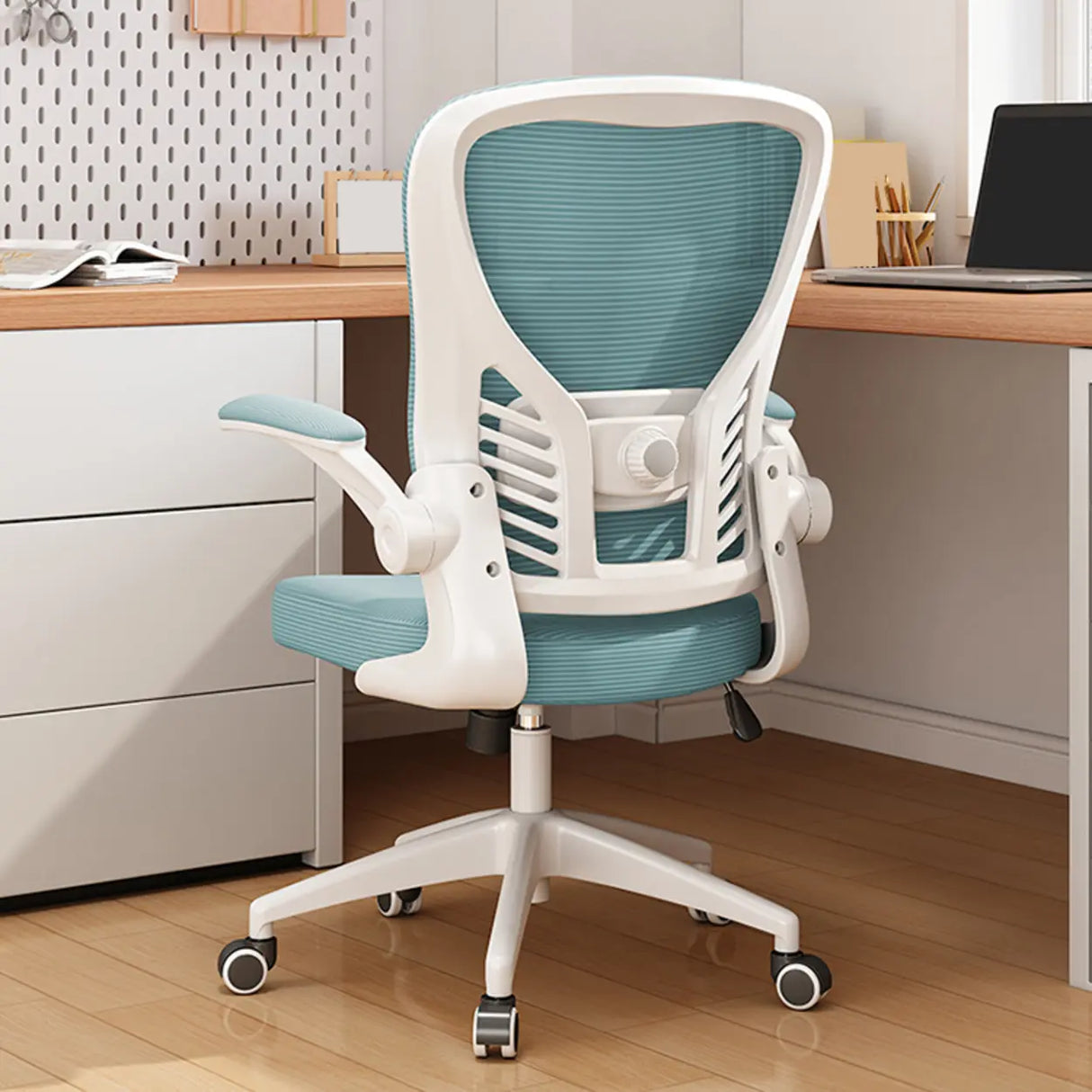 Swivel White Adjustable Home Ergonomic Mesh Office Chair Image - 15