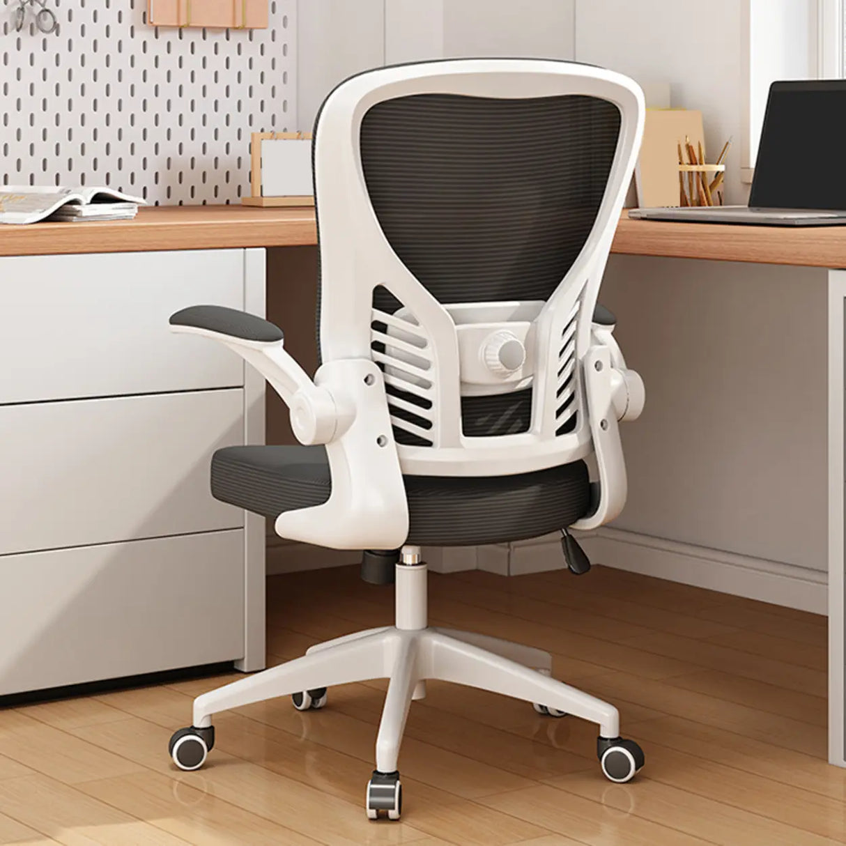 Swivel White Adjustable Home Ergonomic Mesh Office Chair Image - 16