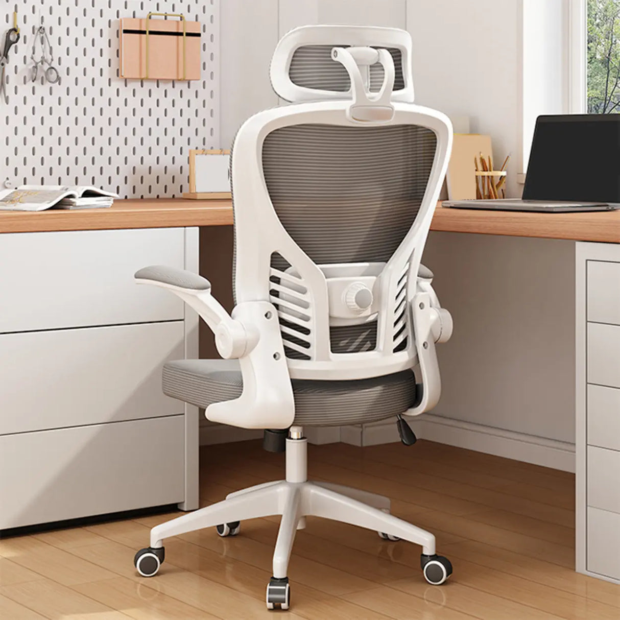 Swivel White Adjustable Home Ergonomic Mesh Office Chair Image - 3