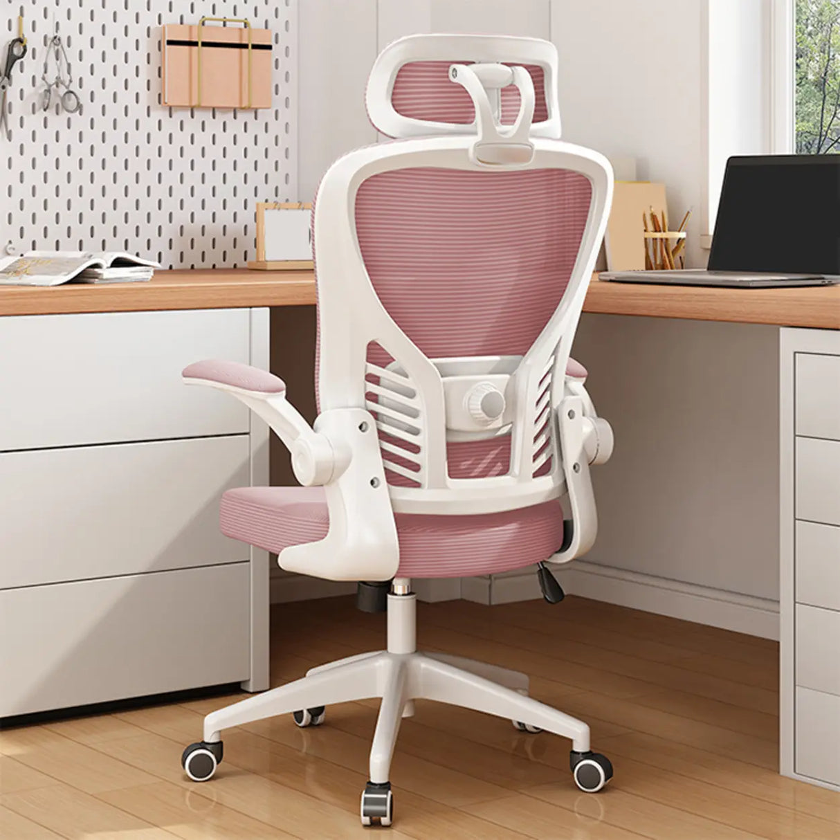 Swivel White Adjustable Home Ergonomic Mesh Office Chair Image - 5