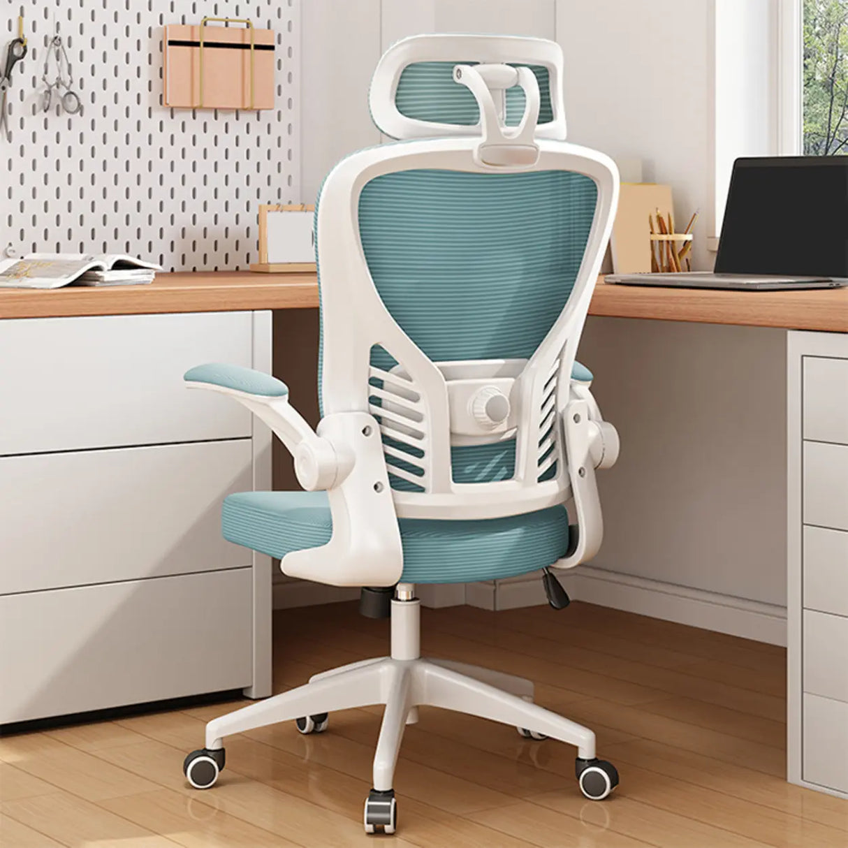 Swivel White Adjustable Home Ergonomic Mesh Office Chair Image - 7