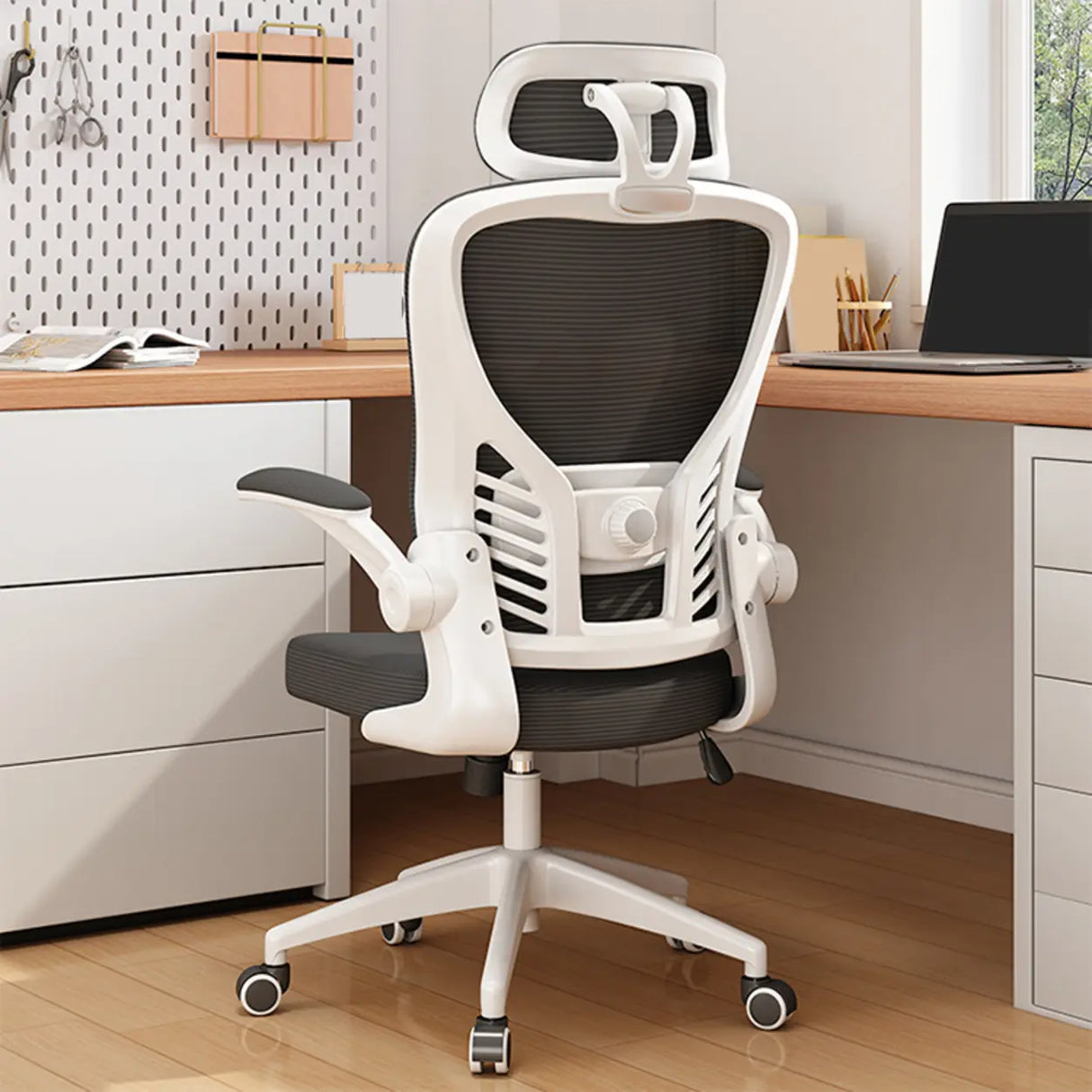 Swivel White Adjustable Home Ergonomic Mesh Office Chair Image - 9