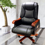 Swivel Wood Frame Ergonomic Leather Office Black Chair Image - 1