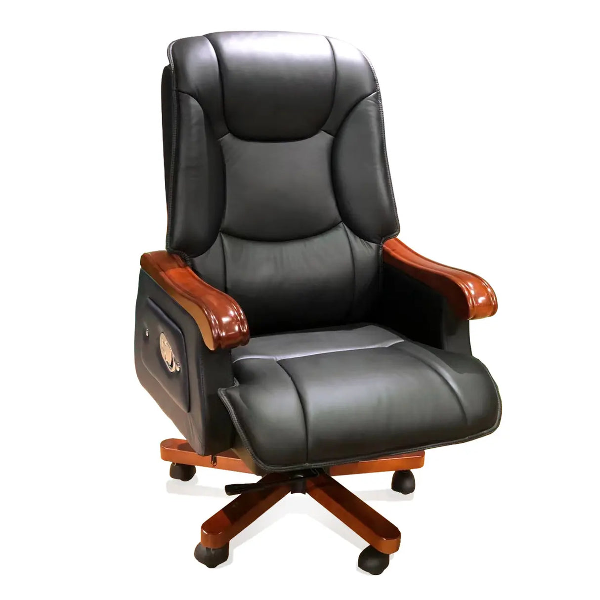 Swivel Wood Frame Ergonomic Leather Office Black Chair Image - 10