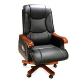Swivel Wood Frame Ergonomic Leather Office Black Chair Image - 10
