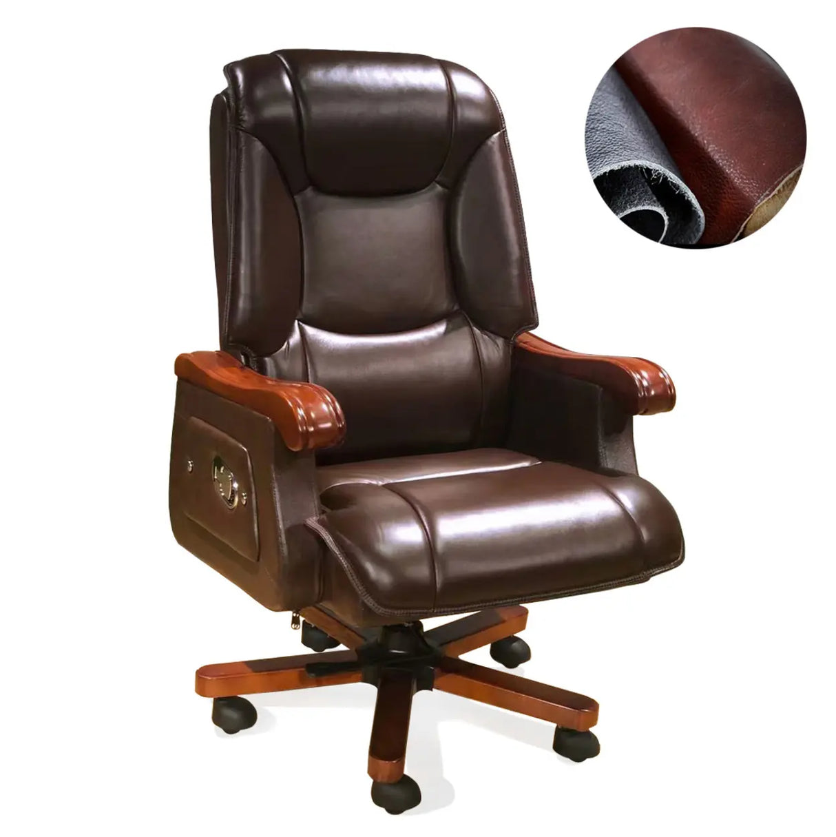Swivel Wood Frame Ergonomic Leather Office Black Chair Image - 13
