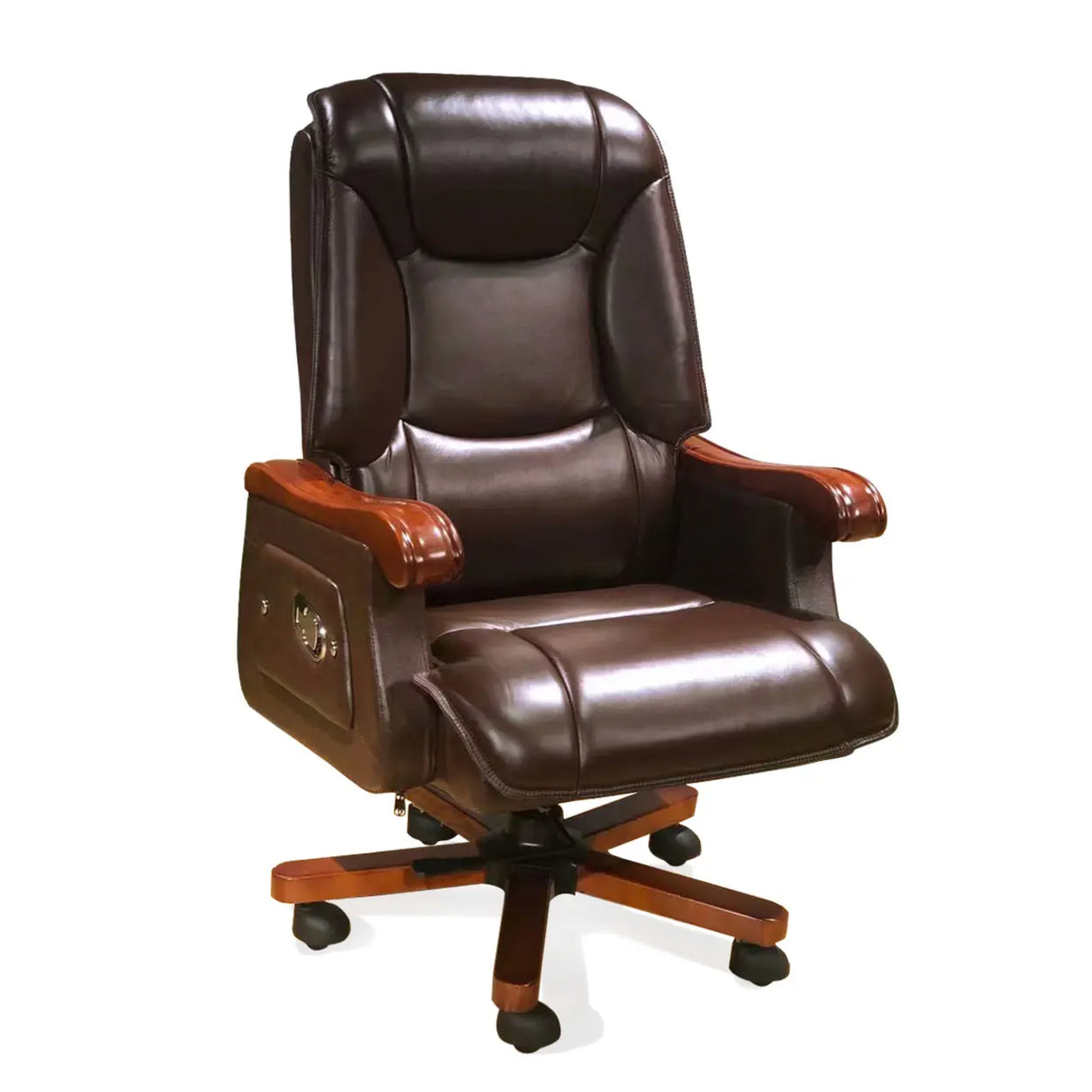 Swivel Wood Frame Ergonomic Leather Office Black Chair Image - 15