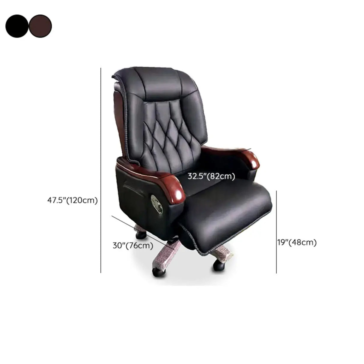Swivel Wood Frame Ergonomic Leather Office Black Chair Image - 21