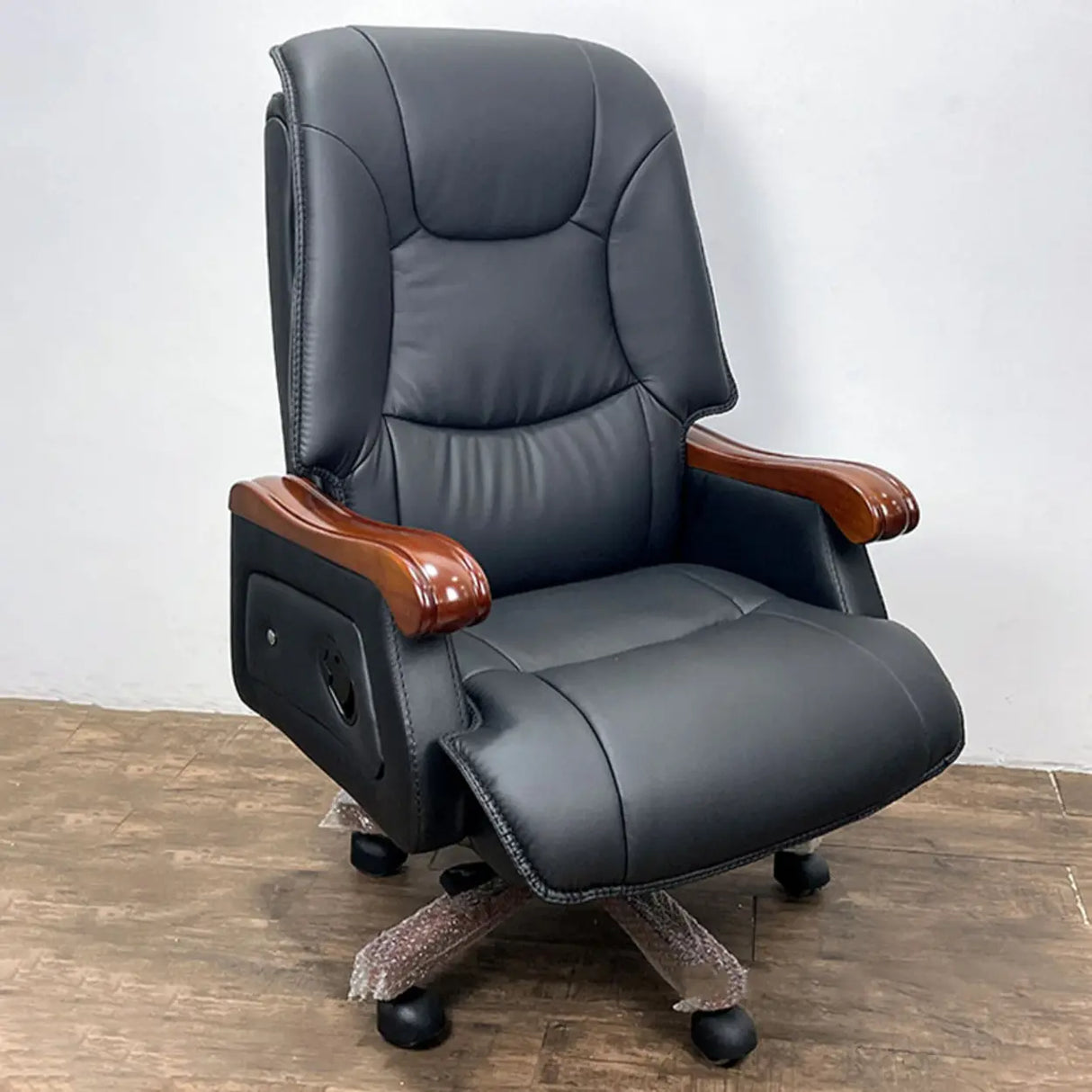 Swivel Wood Frame Ergonomic Leather Office Black Chair Image - 3