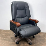 Swivel Wood Frame Ergonomic Leather Office Black Chair Image - 3