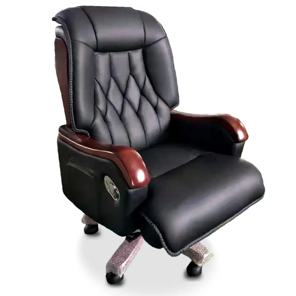 Swivel Wood Frame Ergonomic Leather Office Black Chair Image - 5