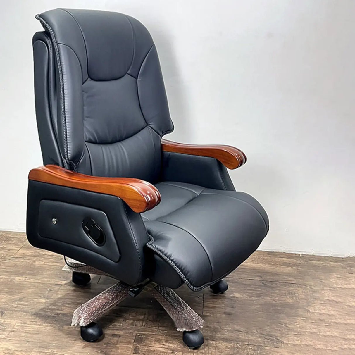 Swivel Wood Frame Ergonomic Leather Office Black Chair Image - 6