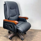 Swivel Wood Frame Ergonomic Leather Office Black Chair Image - 6
