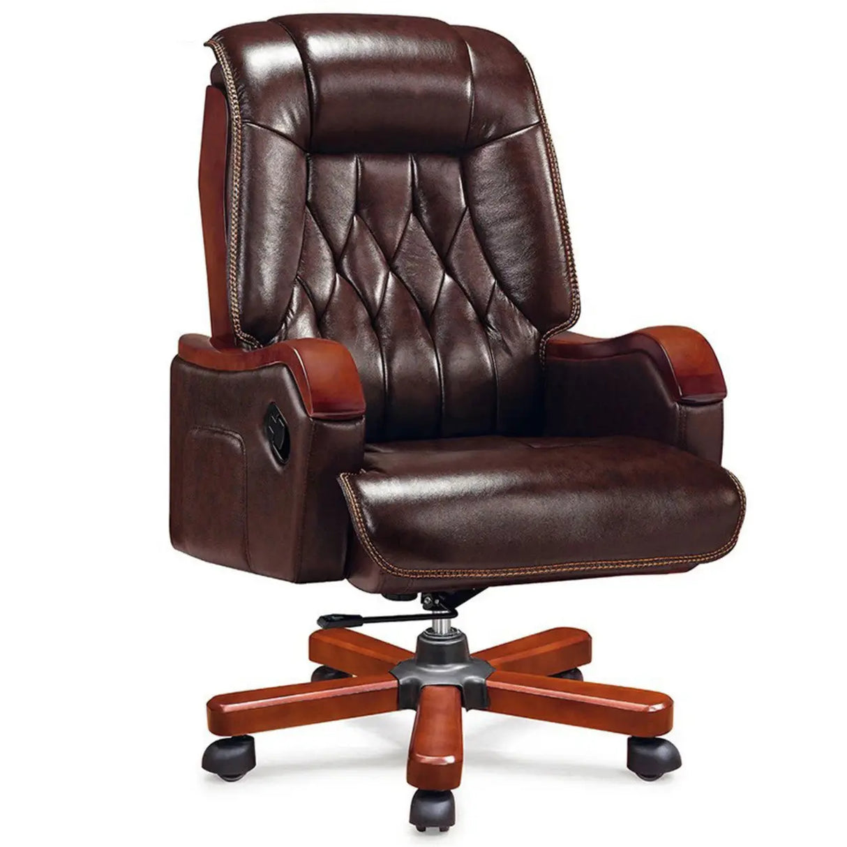 Swivel Wood Frame Ergonomic Leather Office Black Chair Image - 7