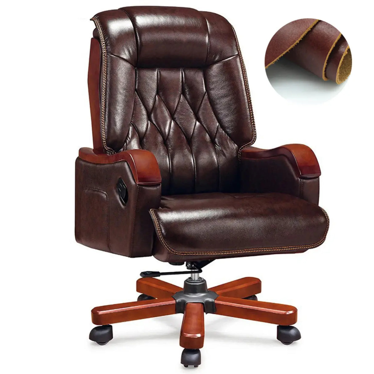 Swivel Wood Frame Ergonomic Leather Office Black Chair Image - 9