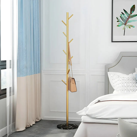 Syilish Gold Metal Tall Freestanding Hall Tree with Hooks Image - 1