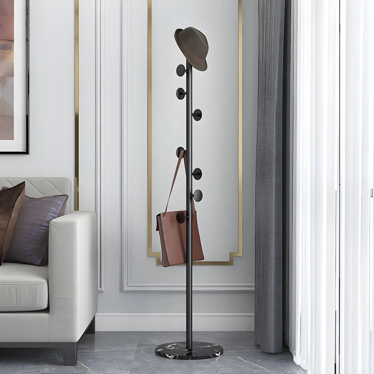 Syilish Gold Metal Tall Freestanding Hall Tree with Hooks Image - 12