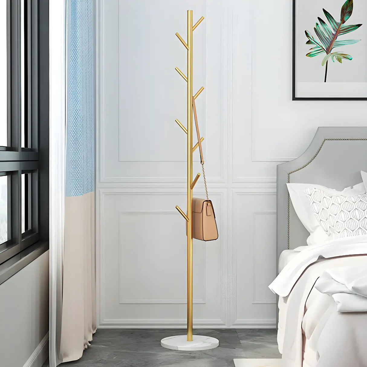 Syilish Gold Metal Tall Freestanding Hall Tree with Hooks Image - 4