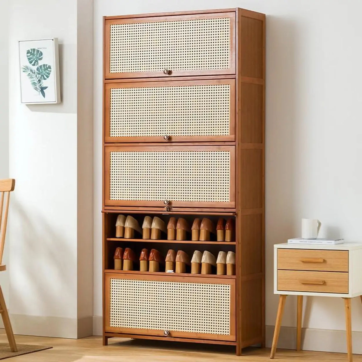 Tall Bamboo Hallway Brown Closed Back Shoe Storage Image - 3