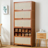 Tall Bamboo Hallway Brown Closed Back Shoe Storage Image - 3