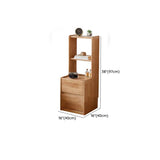 Tall Brown Wood Open Shelf Nightstand with Drawers #size