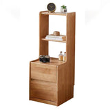 Tall Brown Wood Open Shelf Nightstand with Drawers Image - 5
