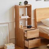 Tall Brown Wood Open Shelf Nightstand with Drawers Image - 8