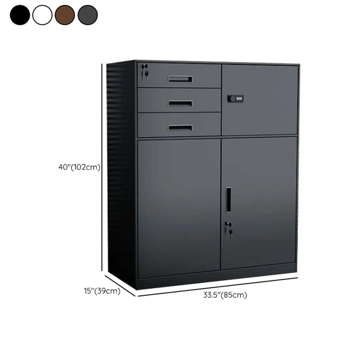 Tall Coffee Steel Vertical Cabinet with Locking Drawers 