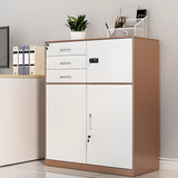 Tall Coffee Steel Vertical Cabinet with Locking Drawers Image - 1