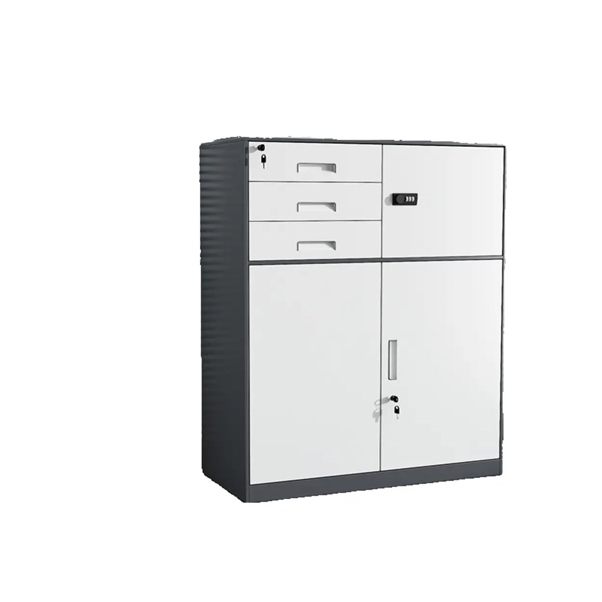 Tall Coffee Steel Vertical Cabinet with Locking Drawers Image - 7