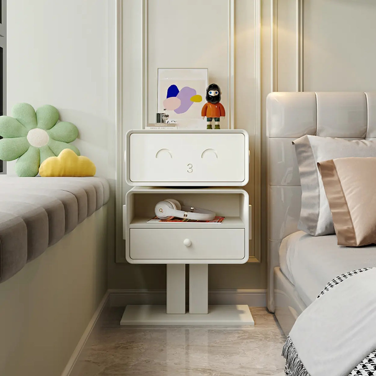 Tall Height Wood Open Storage Nightstand for Kids Image - 2