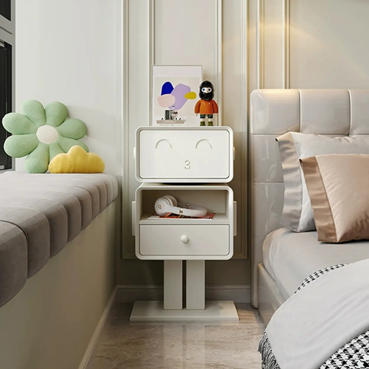 Tall Height Wood Open Storage Nightstand for Kids Image - 3