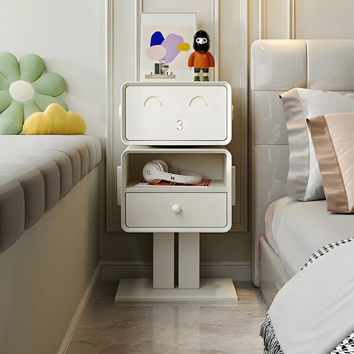 Tall Height Wood Open Storage Nightstand for Kids Image - 4