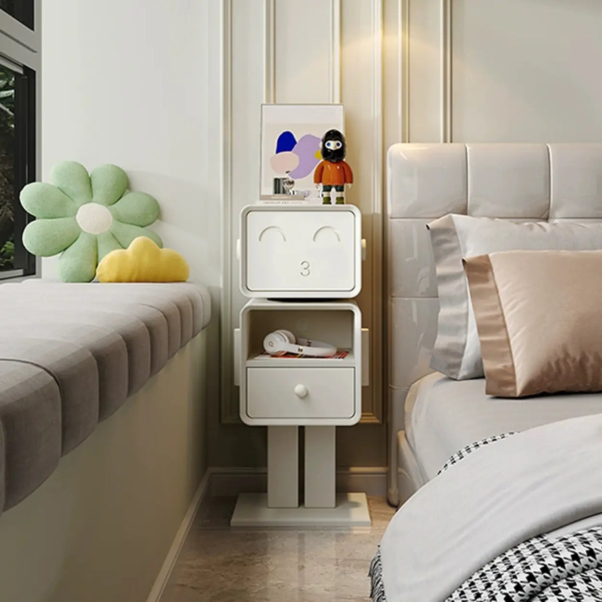 Tall Height Wood Open Storage Nightstand for Kids Image - 5