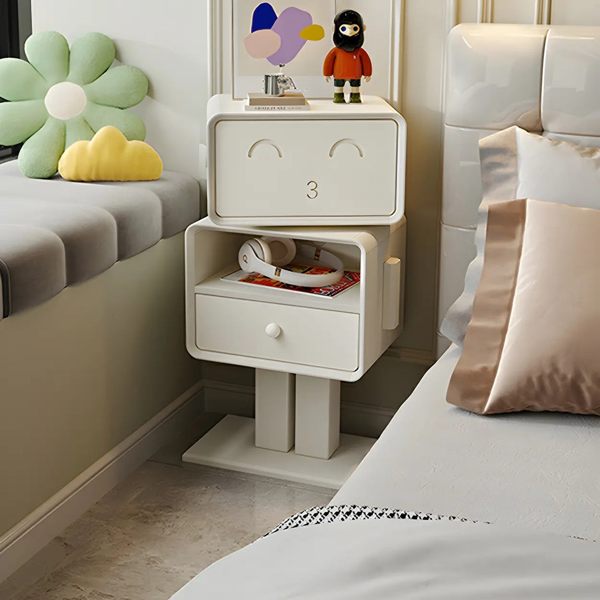 Tall Height Wood Open Storage Nightstand for Kids Image - 6