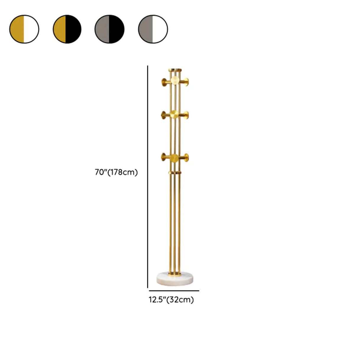Tall Metal Gold-Black Freestanding Hooks Coat Rack 