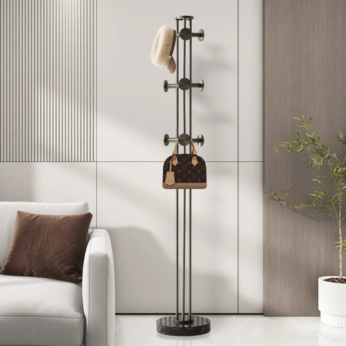 Tall Metal Gold-Black Freestanding Hooks Coat Rack Image - 7