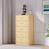 Tall Natural Finish Wood Vertical Five Drawers Chest Image - 8